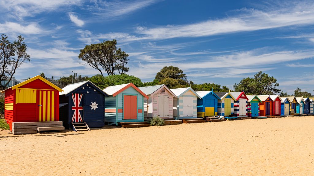 Beautiful,Bathing,Houses,On,White,Sandy,Beach,At,Brighton,In